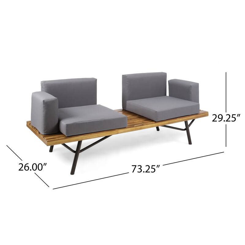 Acacia Wood Outdoor 2-Seater Sofa w/ Metal Legs, Patio Garden Loveseat