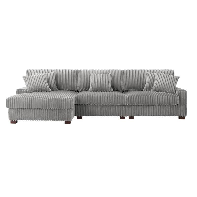 118.3" W Plush Corduroy Square Arm Upholstered Sectional Modular Sofa