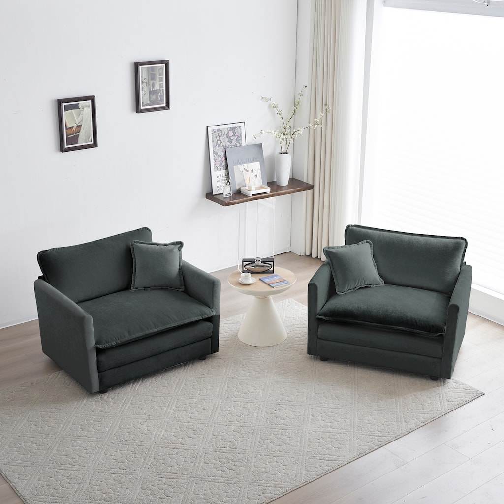 High-end Chenille Upholstered Armchairs with Toss Pillow 2PCS