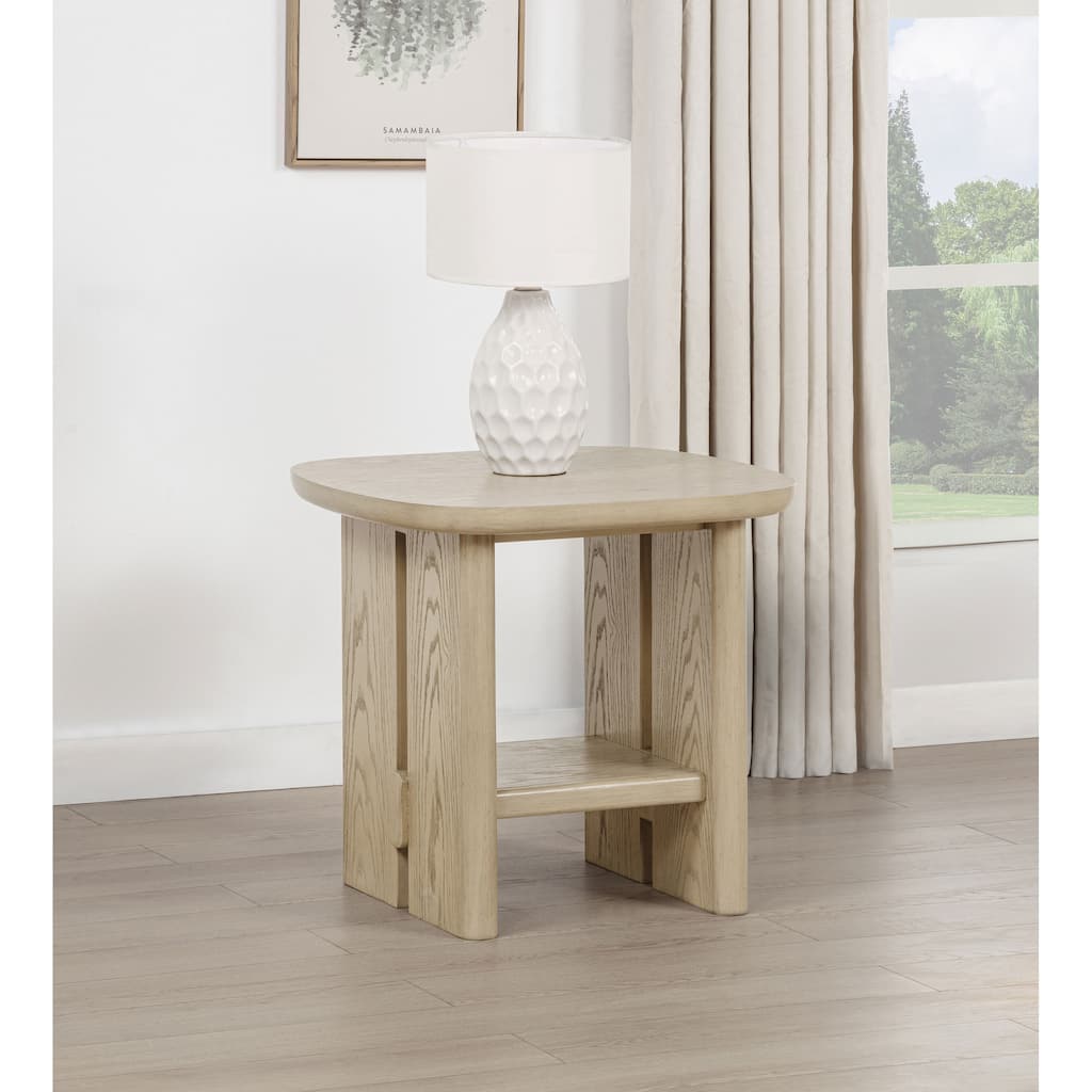 Kailani Coastal Square End Side Table with Shelf Beige Oak