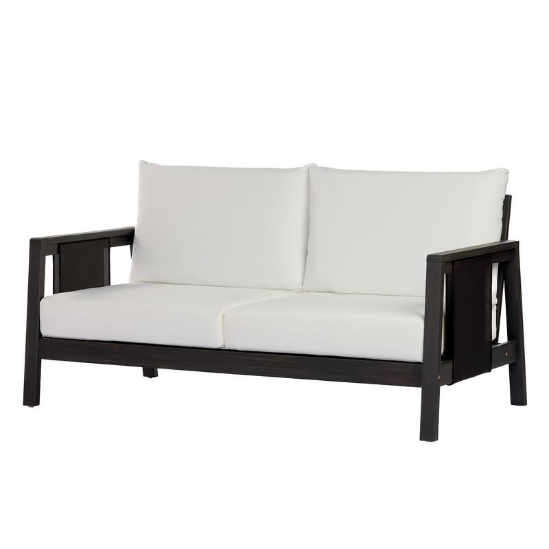 Christopher Knight Home - Arno Mid-Century Modern Outdoor Acacia Wood Sofa Seating Set with Cushions and Coffee Table