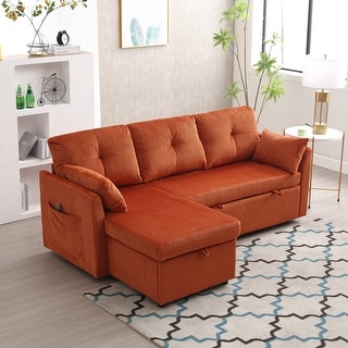 Orange Corduroy L-Shaped Modular Sectional Sofa with Storage Chaise ...
