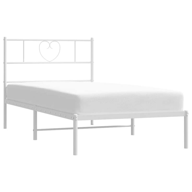 vidaXL Twin XL Metal Bed Frame with Headboard, White, No Mattress - 81.5" x 41.3" x 35.4"