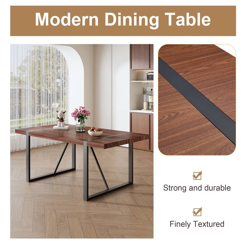 Roomfitters 7/9pcs Walnut Dining Table Set with Technology Fabric Chairs and Arched Black Metal Legs, Walnut