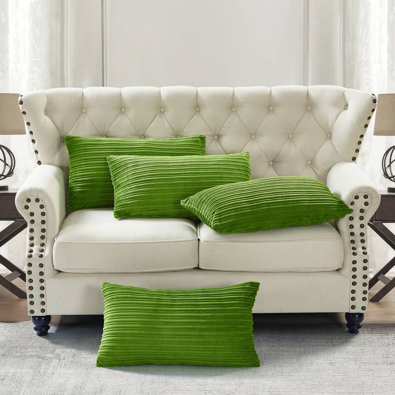 Ribbed Flanned 4 Pieces Pillow Shell Set, NO INSERT - 14" x 26" - green eyes