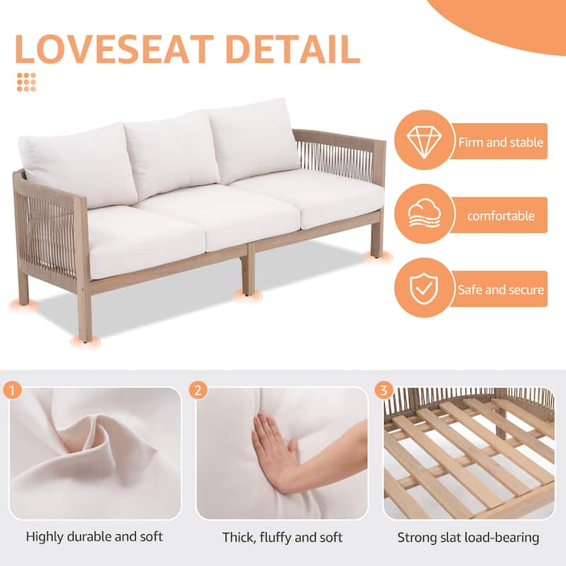 Outdoor Wooden Conversation Set with Cushions
