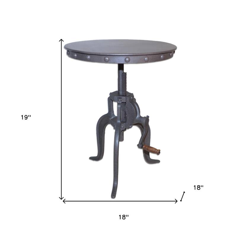 Grey Iron Adjustable Height Industrial End Table with Rustic Rivet Top - 18” x 18” x 19” (D x W x H)