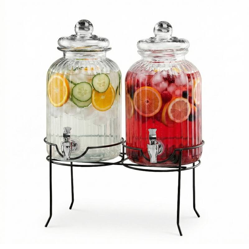 Canyon Beverage Dispenser Set/2 With Black Metal Stand