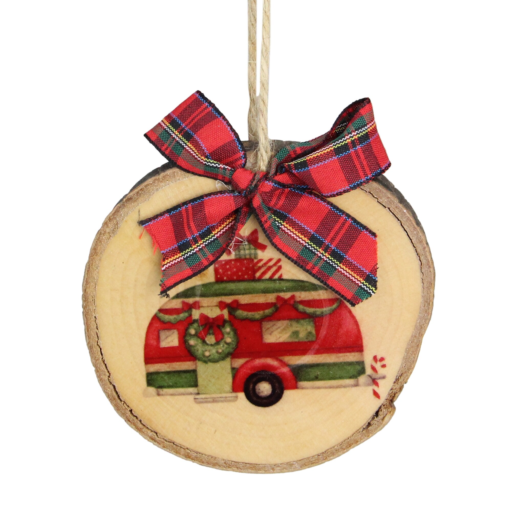 Shop 4 Red And Green Wood Slice Vintage Festive Trailer Christmas