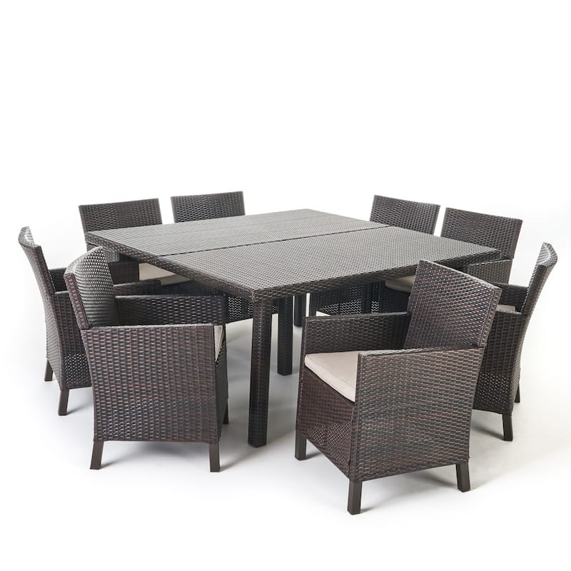 Arcade Outdoor 9-piece Square Wicker Dining Set with Cushions by Christopher Knight Home