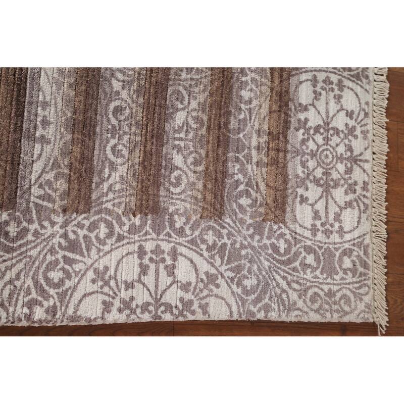 Striped Abstract Accent Rug Handmade Oriental Grey Wool Carpet - 2'10"x 4'6"