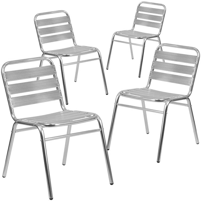 4PK Commercial Aluminum Indoor-Outdoor Restaurant Stack Chair - Triple Slat Back