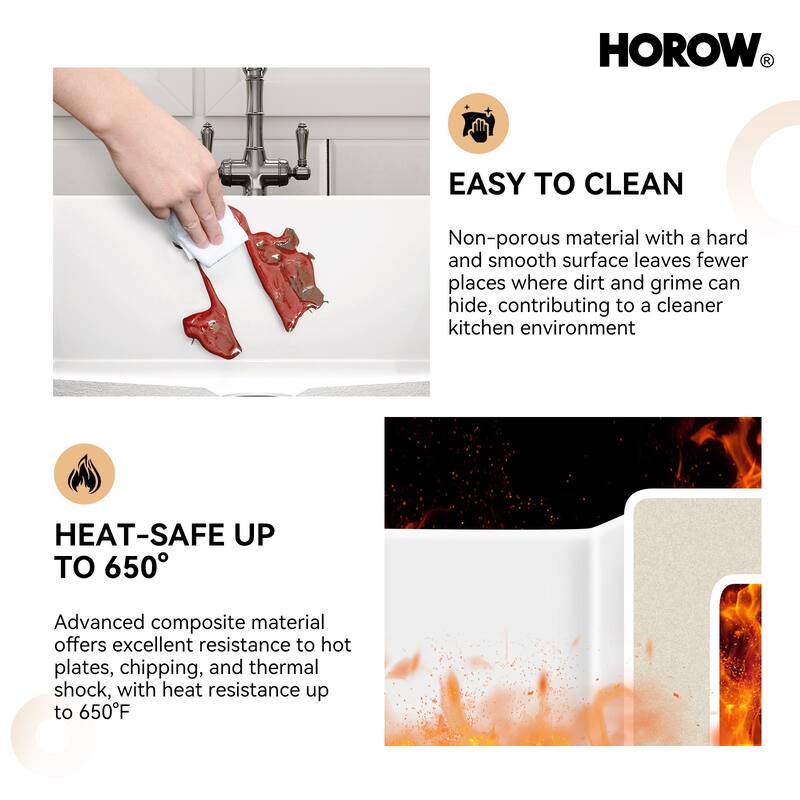 HOROW Undermount Fireclay 27 in. Single Bowl Kitchen Sink, with Grid and Strainer in White
