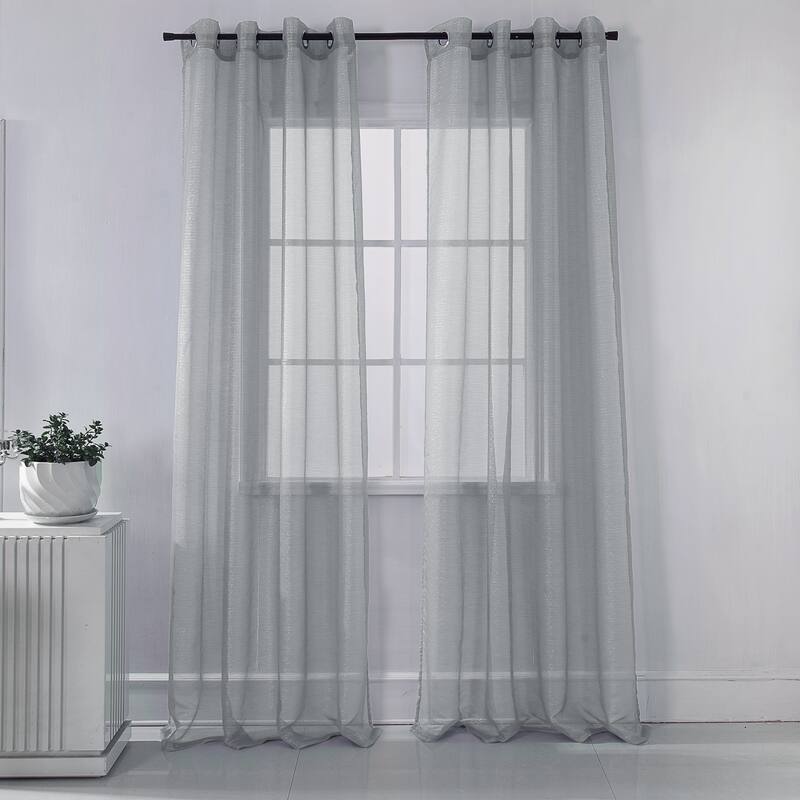 Lonnie Metallic Stripe Sheer Window Curtain Panel 90 inch - Silver