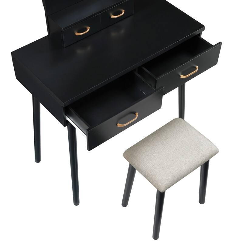 Vanity Dresser with Mirror and Stool Set Storage Drawers Luxury Furniture