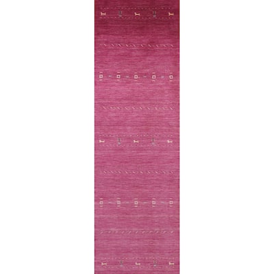 Animals Violet Gabbeh Indian Runner Rug Handmade Wool Carpet - 2'8" x 11'5"
