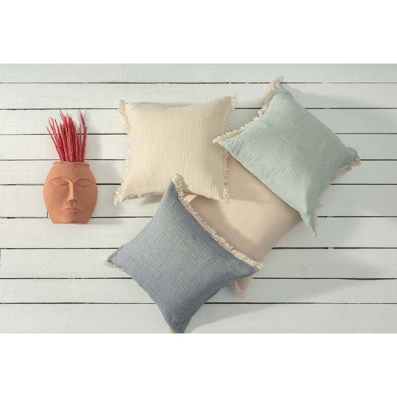 Sevita Solid Turkish Cotton Fringed Throw Pillow - Moonlight Blue