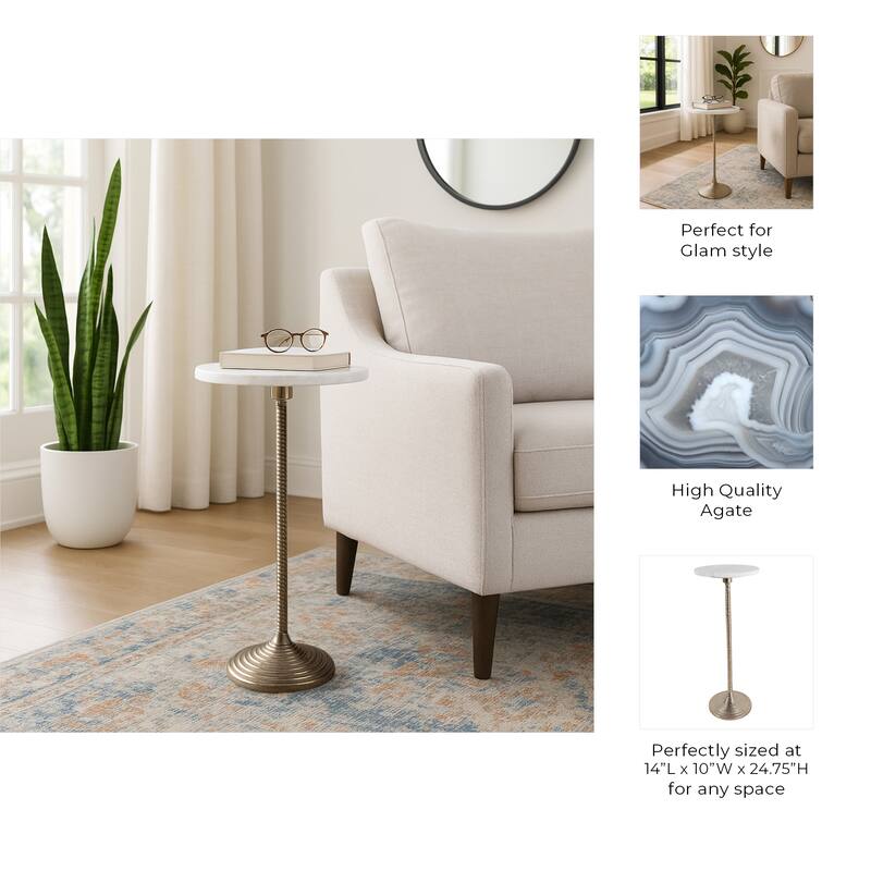 Metal and Stone Accent Table with Aluminum Base - Modern Stylish Side Table for Home Decor