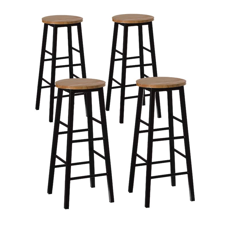 Wooden Rustic Round Bar Stool with Footrest for Indoor and Outdoor - Set of 4