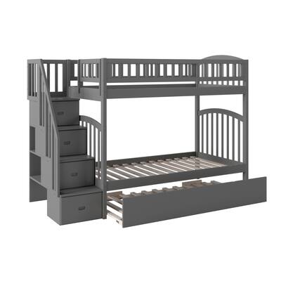 Westbrook Staircase Bunk Twin over Twin with Twin Size Urban Trundle Bed in Grey