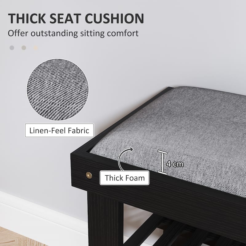 Entryway Storage Bench Bamboo Frame 2 Tier Shoe Rack with Cushion