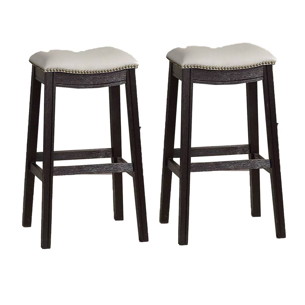 29 Inch Wooden Bar Stool with Upholstered Cushion Seat Set of 2, Gray and Black