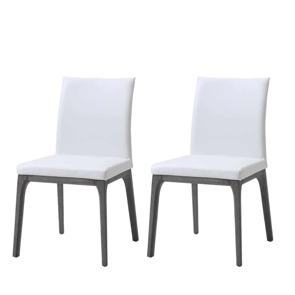 HomeRoots Set of Two White and Gray Upholstered Faux Leather Dining Side Chairs