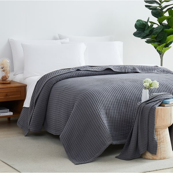 slide 2 of 3, 100% Cotton Waffle Weave Blanket Grey - Queen