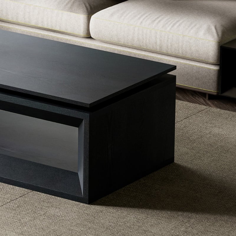 43.3" Lift-Top Coffee Table, Solid Wood Veneer Modern Accent Table with Storage and Adjustable Height