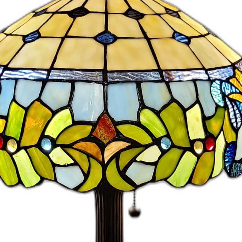 23" Dark Brown Metal Two Light Candlestick Table Lamp with Green Shade - 12” x 21” x 23”