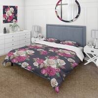 Designart 'White And Pink Roses On Dark Background' Traditional Duvet ...