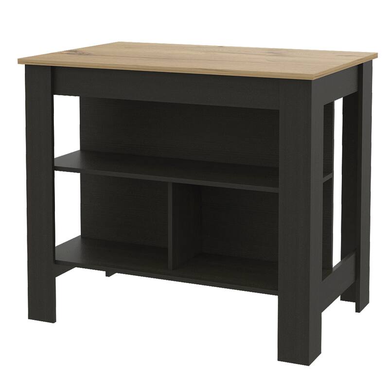 Brooklyn Kitchen Island, Three Concealed Shelves - Black