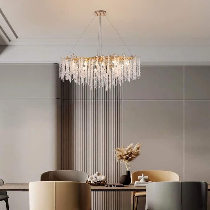 40 in Gold Crystal Chandelier Dimmable Ceiling Fixtures for Dining Room