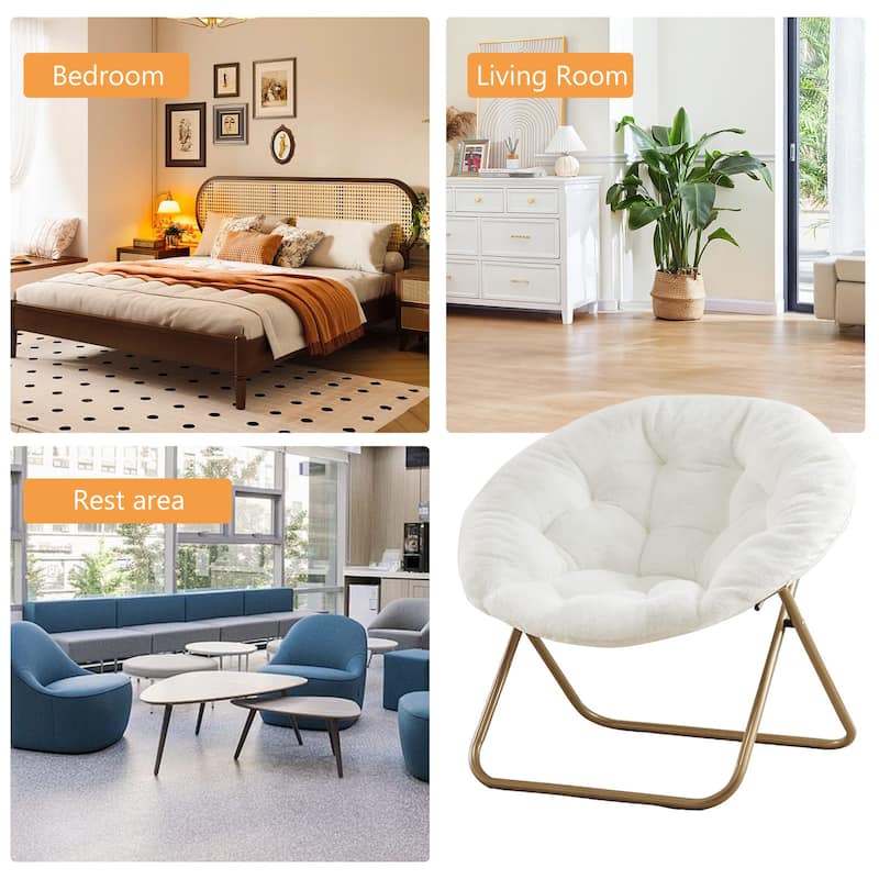 Cozy Saucer Chairs Faux Fur Living Room Reading Lounge Furniture Folding Comfy - 25.6"D x 35.8"W x 32.3"H