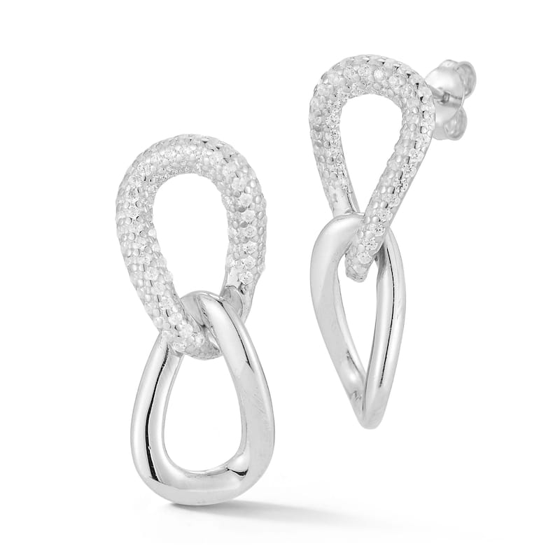 Soleil Sterling Silver Pave Bold Wavy Link Drop Earrings - White