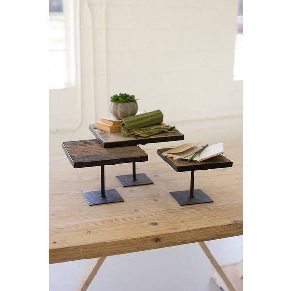 Set of 3 Recycled Wood Risers With Antique Black Metal Bases - Bed Bath ...