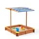 preview thumbnail 18 of 18, Kids Sandbox with Adjustable Cover, 46'' Wooden Sand Box with 2 Foldable Bench Seats, Outdoor Sandpit for Backyard Play