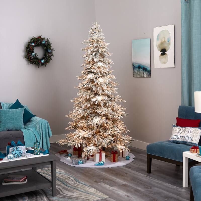7.5Ft Pre-Lit Christmas Tree - Grand Northern Fir with Warm LED Lights & Bendable Branches - Holiday Decor - White - 84