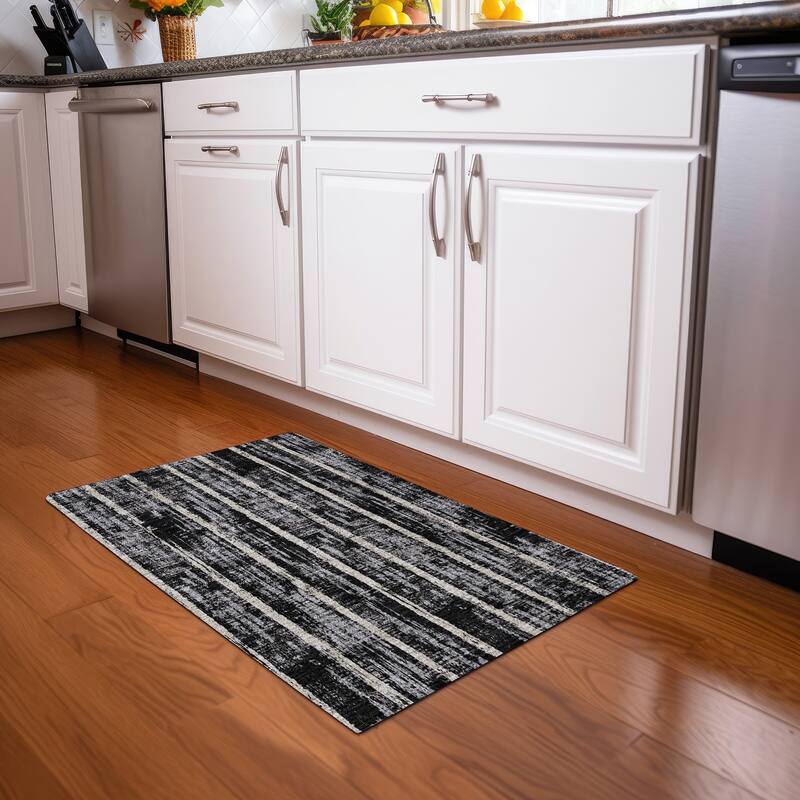 Premium Washable Super Soft Stripe Abrash Mayfield Rug - Black - 1'8" x 2'6"
