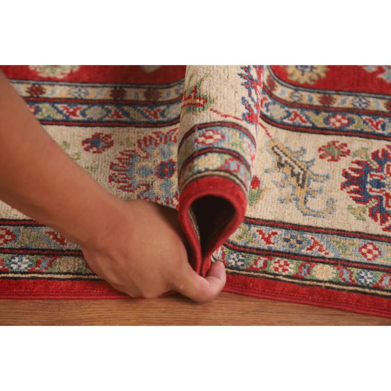 All-Over Geometric Kazak Area Rug Hand-Knotted Wool Carpet - 6'6" x 9'6"