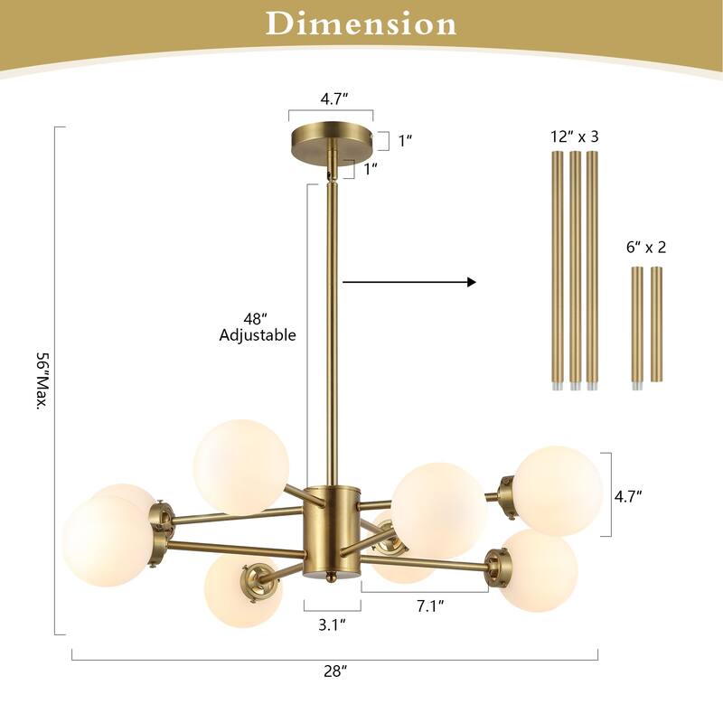 WINGBO 8-Light Modern Chandelier, Sputnik Pedant Light Fixture with Large Clear Glass Globe Shade - N/A