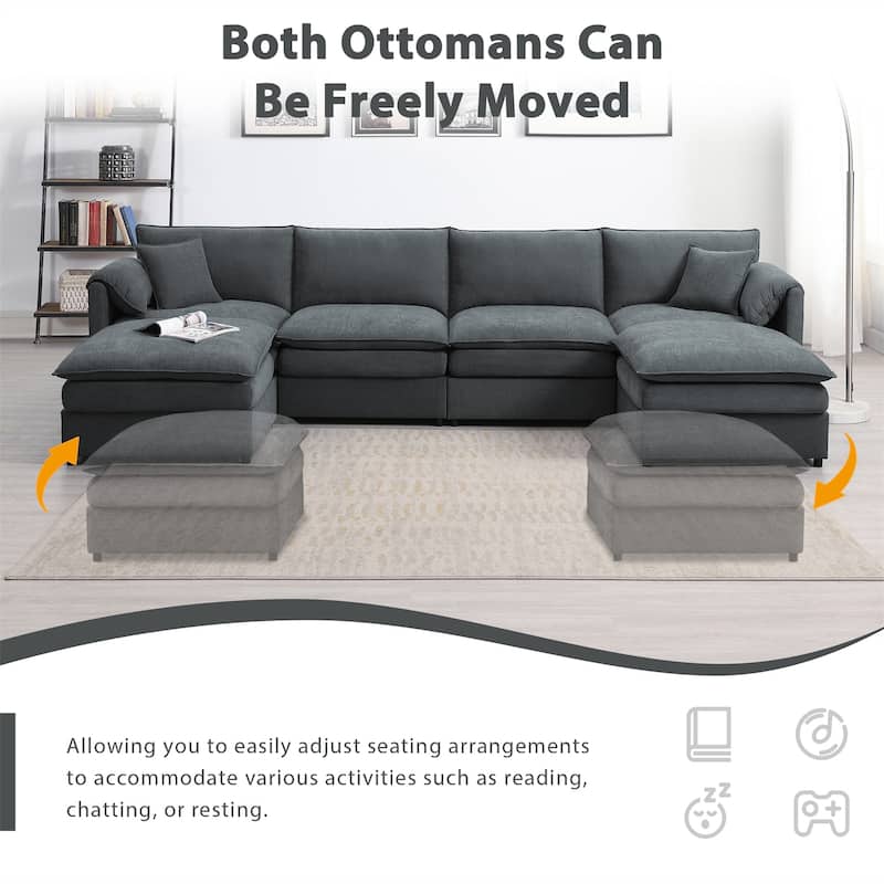 Chenille Modular U Shaped Sectional Sofa with Double Cushions