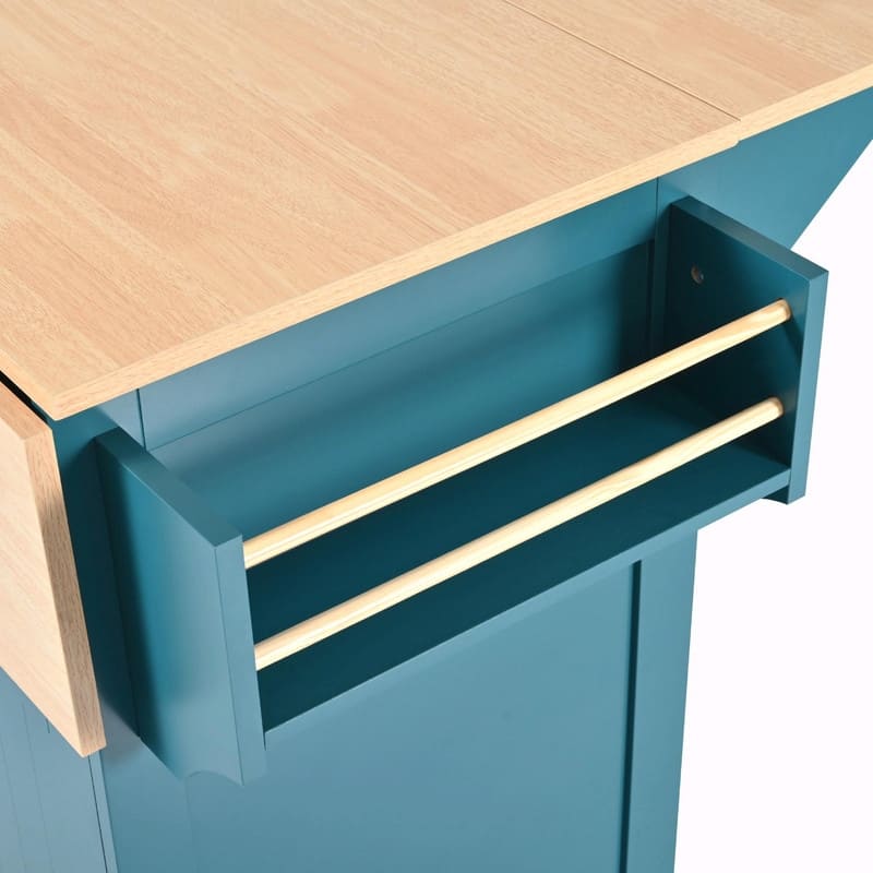 55.7" Rolling Kitchen Island with Double Drop Leaf, Power Outlet, 3 Drawers, Spice & Towel Rack, Folding Dining Table Cart