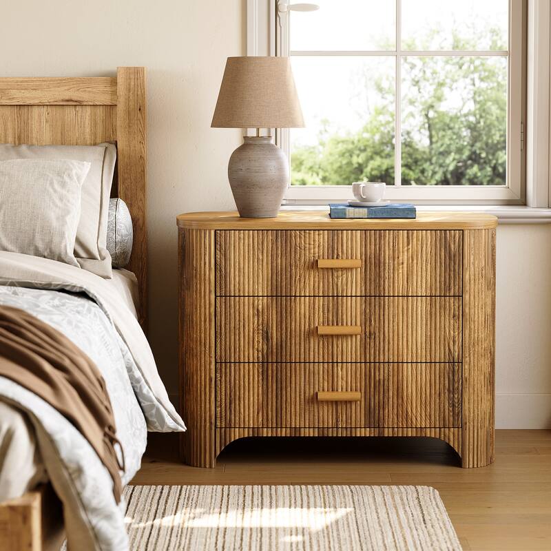 31.5'' Wide Large Fluted Nightstands, Oversized 3 Drawer Night Stand