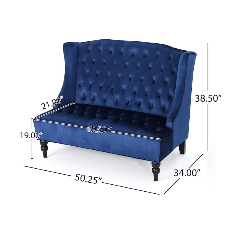 50.25" Velvet Button Tufted High Wingback Loveseat Sofa with Wood Legs for Living Room