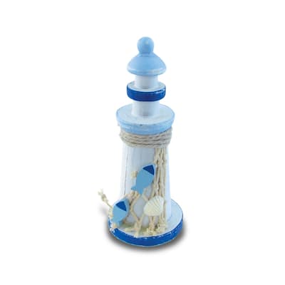 CoTa Global Nautical Decor Collection Light Blue Stripes Lighthouse - 2.25’Lx2.25’Wx6H