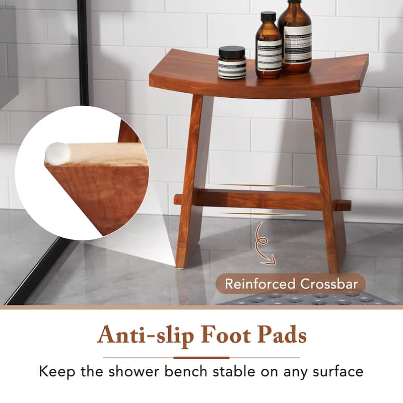 Gymax 20 Inch Teak Wood Shower Bench w/ Curved Seat for Inside Shower