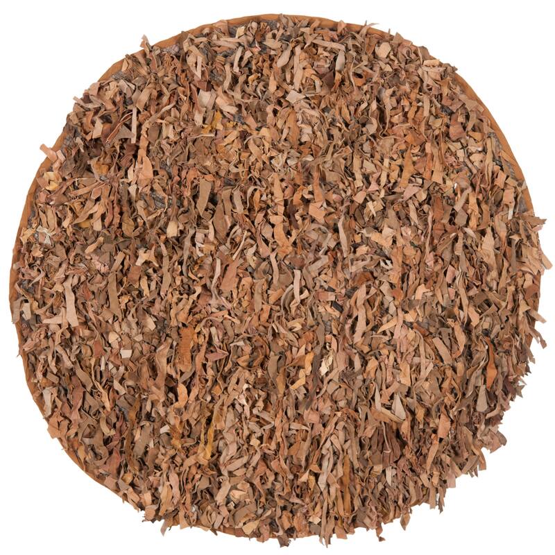 SAFAVIEH Handmade Leather Shag Carlijn Modern Decorative Rug - 4' x 4' Round - Brown