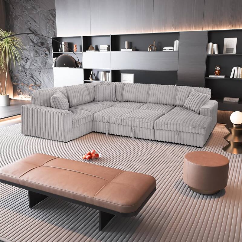 Roomfitters 122 Inch Pull Out Couch, Plush Fabric Sofa Bed, Comfy Upholstered, Oversized U Shape Sectional Sleeper Sofa Bed