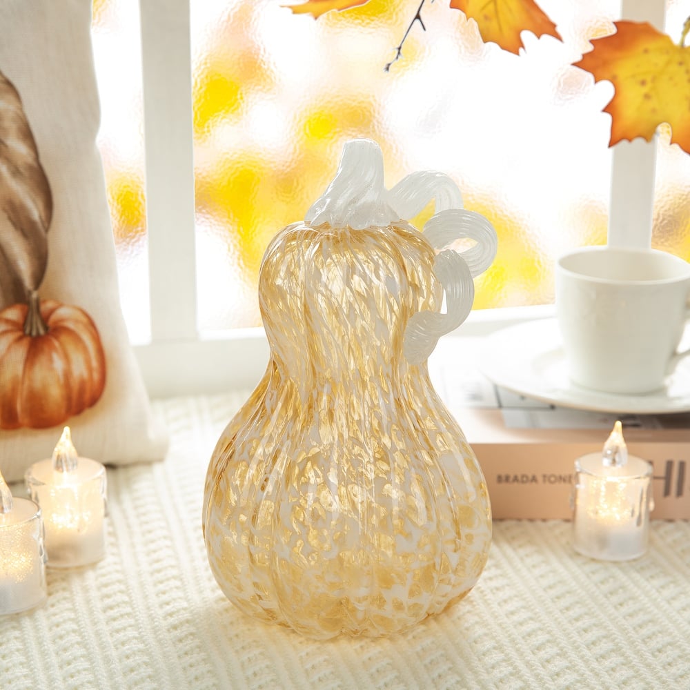 Glitzhome Fall Harvest Amber Dots Glass Pumpkin Thanksgiving Table Decor Holiday Gifts